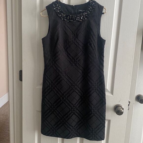 Chetta B Sheath Cocktail Dress, Size 8 Jeweled Neckline - Picture 1 of 5